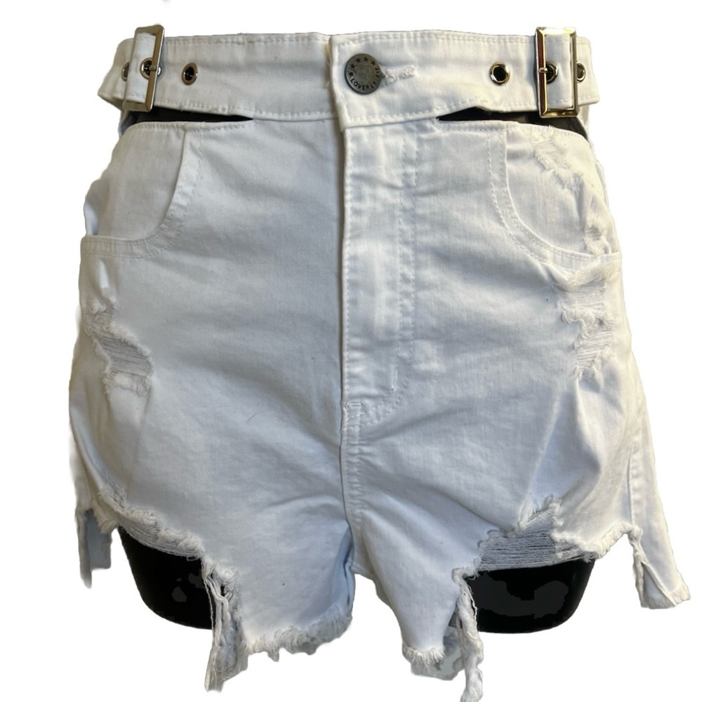 Loverly Fit High Waist White Distressed Cutout Shorts NWT S